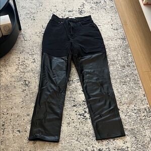 Abercrombie & Fitch Black Straight Leg Jeans with Leather Detail